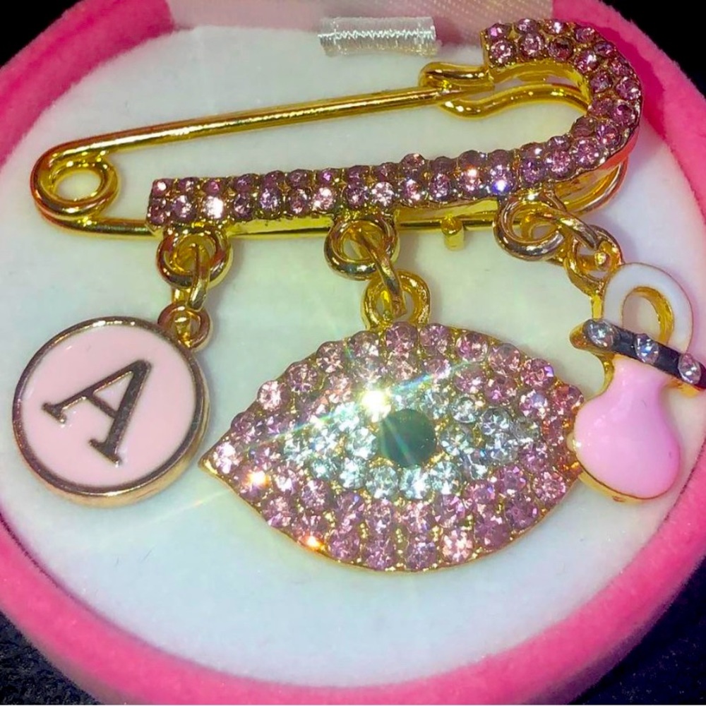 3 charm protection pin .. evil eye.. pin on stroller, in the car or at home !